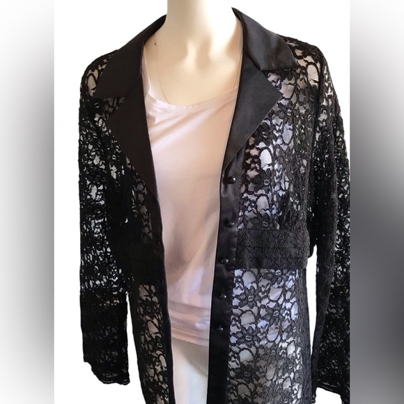 Susan Graver Sheer Lace Duster Jacket Black Size XL - Picture 6 of 12